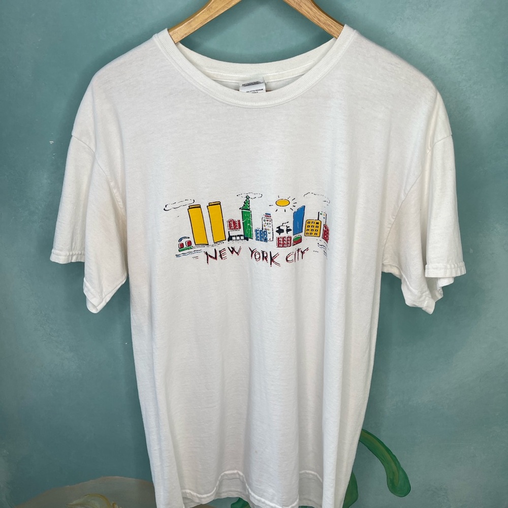 Vintage White New York City Tourist Graphic T-Shirt Twin Towers